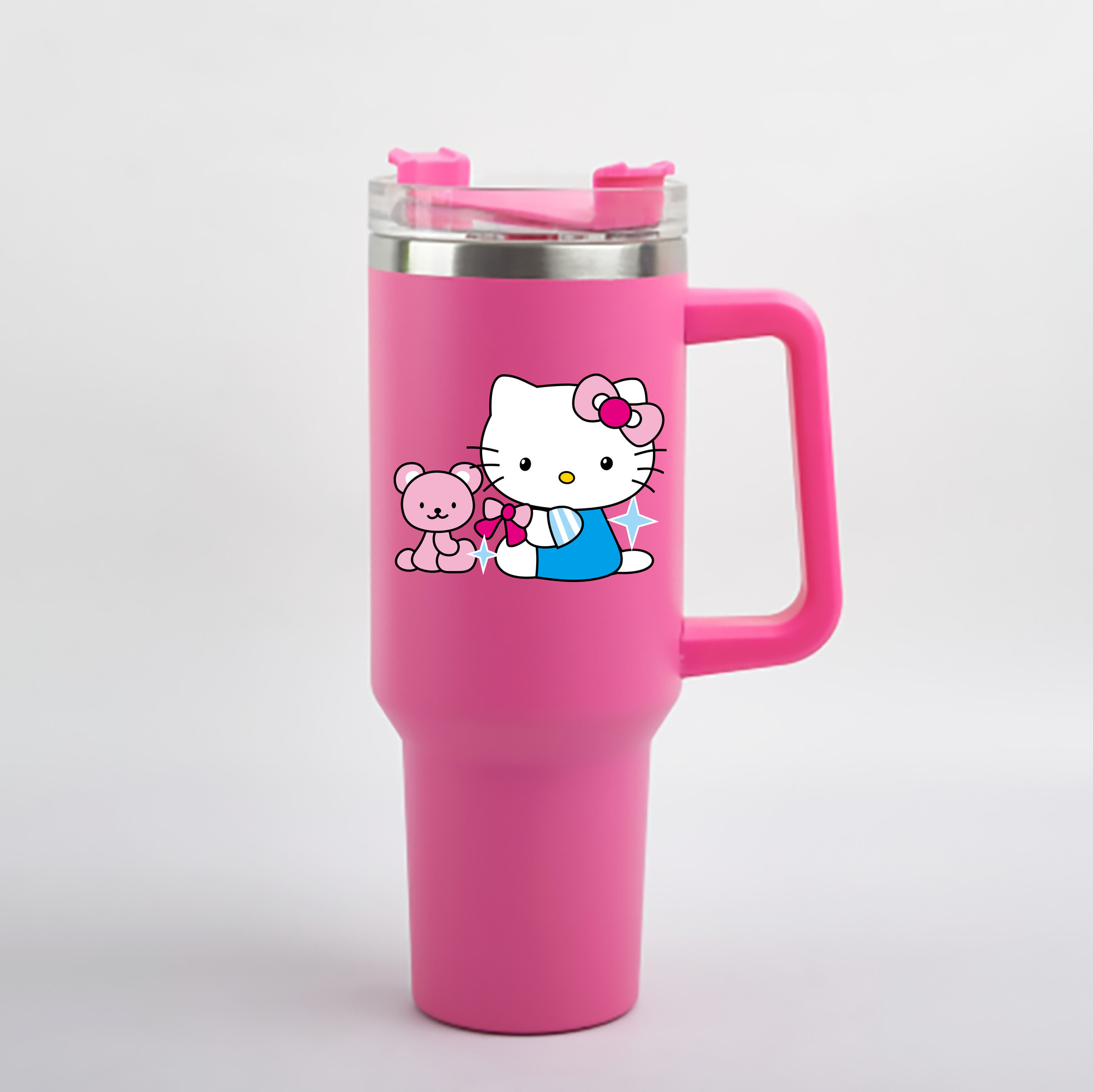 （画像用） Hello Kitty ハローキティ 1200mL車用タンブラー - クリスタルステッカー（プラスチックストロー付き）